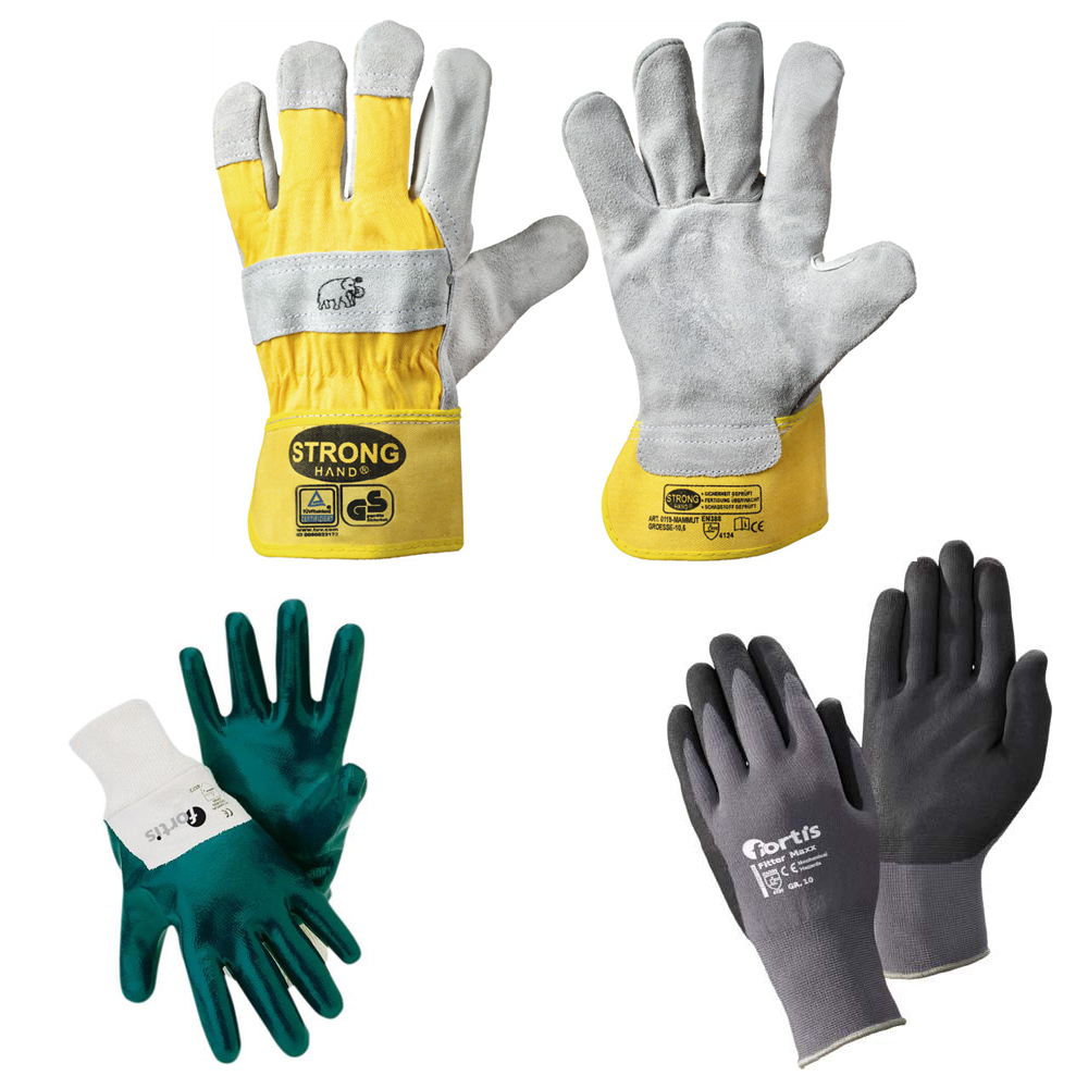 Arbeitshandschuhe, Schweißerhandschuhe, Nitril-Handschuhe, Spaltleder-Handschuhe, Strickhandschuhe