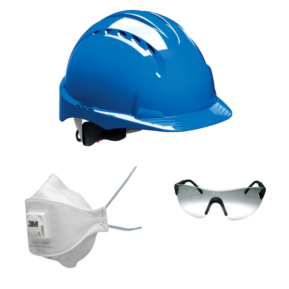 Kopfschutz, Schutzbrille, Atemschutz